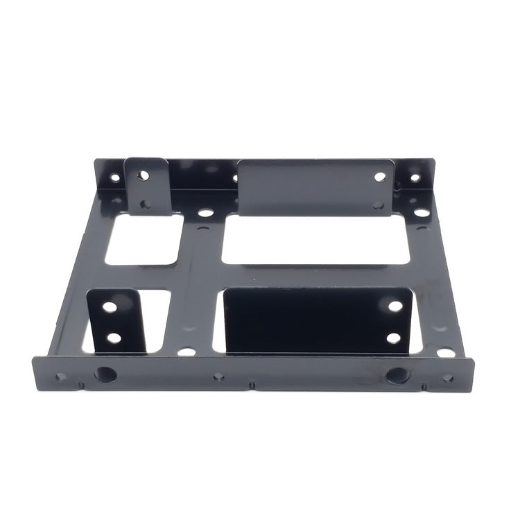 Storbit – Front view of the black bracket on white, with two drive slots, side tabs and round holes in the front rail