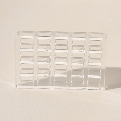 Switchframe Acrylic Switch Tester – clear acrylic tester frame with five columns of switch slots, shown straight on