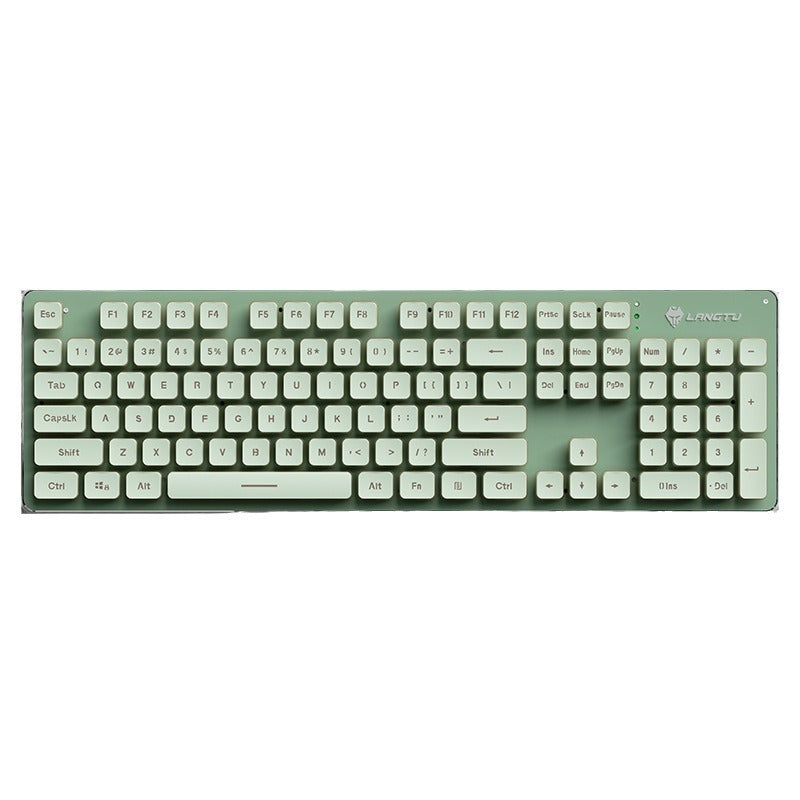 Hushkey – Top-down view of the full mint green keyboard with round cream keycaps on a plain white background