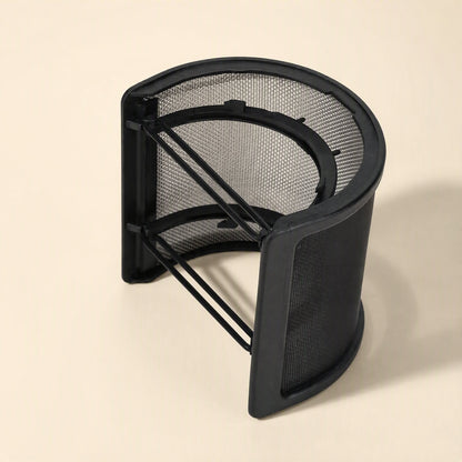 Curvecatch – Black U-shaped pop filter seen from above, showing the inner frame supports and mesh