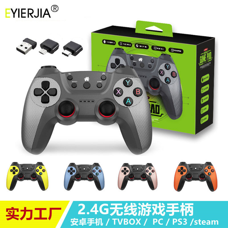Wukong Wireless Controller in grey beside its retail box, three USB adapters and four colour variants