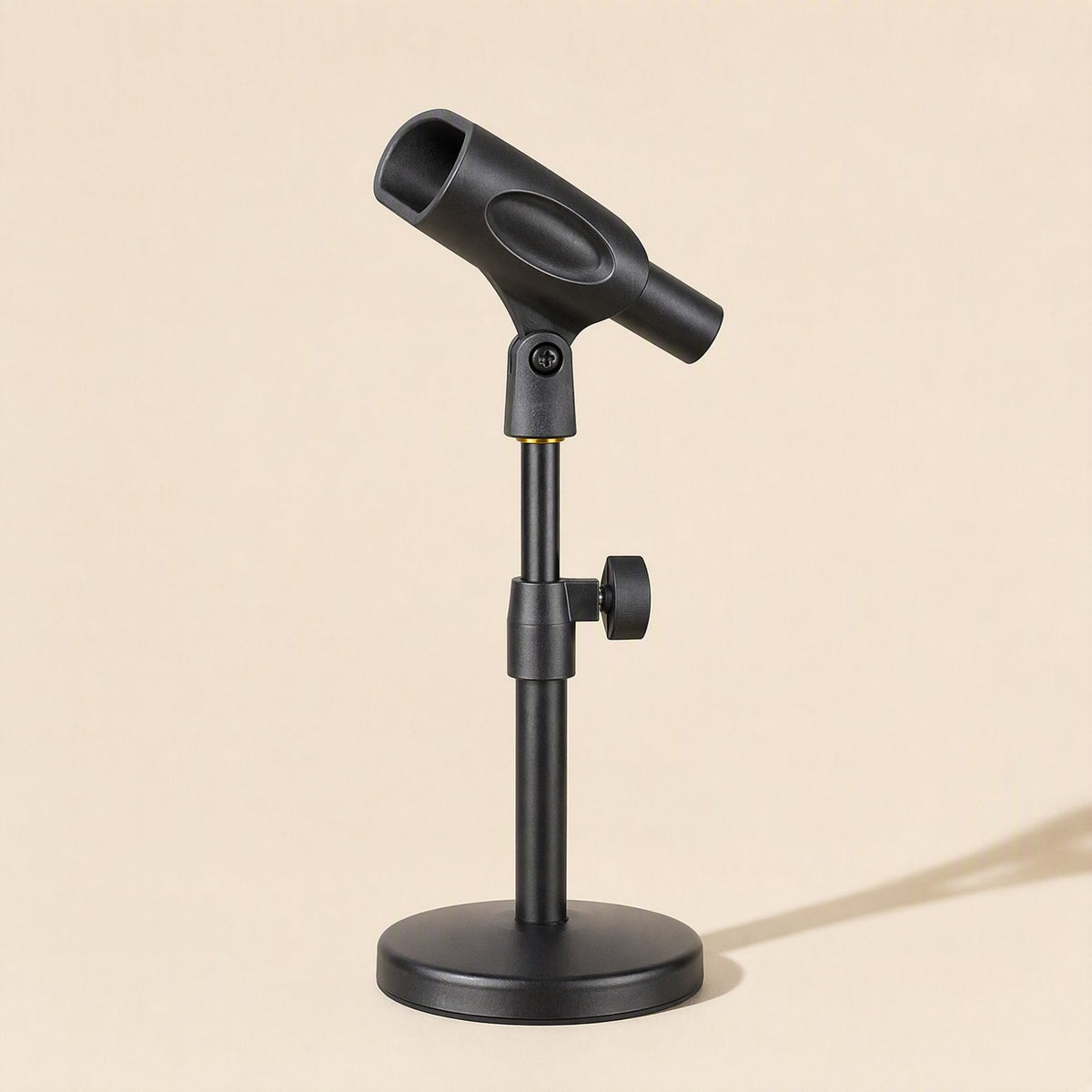 Soundperch – Mic stand with a microphone clip tilted at an angle on an adjustable pole with a tightening knob