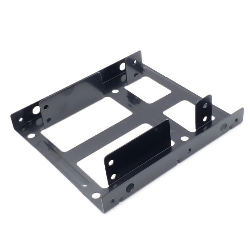 Layerock – Black metal bracket at a three-quarter angle, with two raised drive tabs and several screw holes
