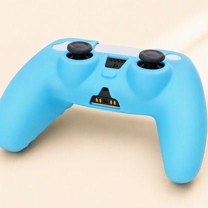 Padshield – Back view of a light blue silicone cover on a PS5 controller showing the thumbsticks and charging port