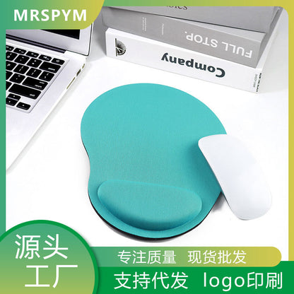 Softtrack EVA Wrist Mouse Pad with teal top and white mouse beside a laptop and books, Chinese text banner