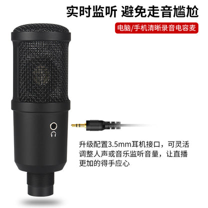 Voxheart – Front view of the black condenser microphone beside a 3.5mm headphone jack plug on a gray backdrop