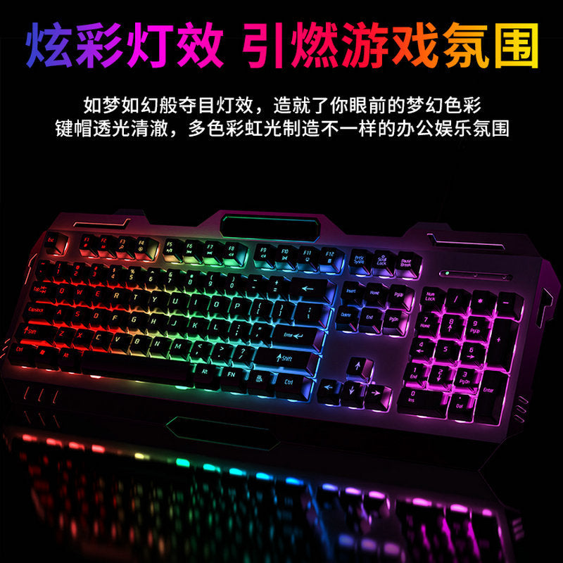 Keyforge – Black keyboard glowing in rainbow colors against a dark background, reflected on a glossy surface