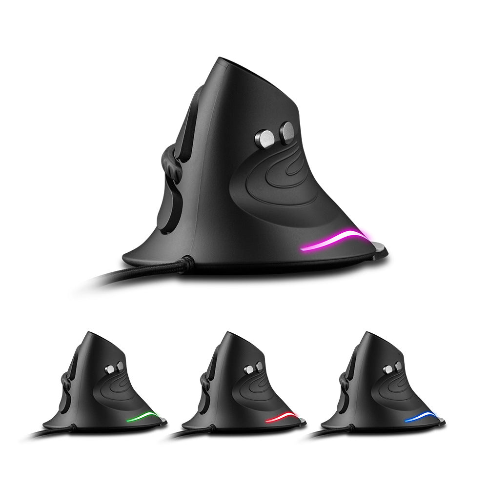 Turnmouse – Black vertical mouse with pink glow, plus three smaller views showing green, red and blue lighting