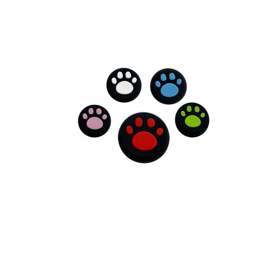 Clawgrip – Five black joystick caps with green, pink, red, blue and white paw prints, one larger than the others