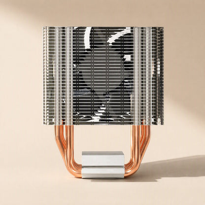Copperchill – Side view of the aluminum fin stack, curved copper heat pipes and flat base plate