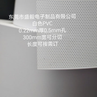 Ventweave – White round-hole PVC mesh unrolled from a roll, showing the dotted hole pattern up close