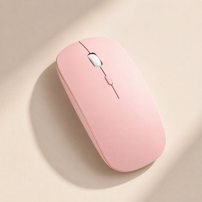 Freemove 2.4GHz Wireless Mouse – pink matte wireless mouse with white scroll wheel and slim profile on a cream background