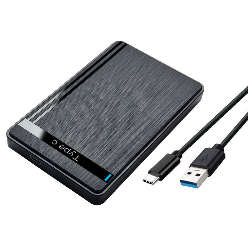 Datahold 2.5-Inch USB-C SSD Enclosure – black enclosure beside its USB-C to USB-A cable, shown on a white background