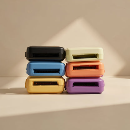 Flashport – Six colourful card reader units stacked in two columns, showing their card slots in black, blue, yellow and more
