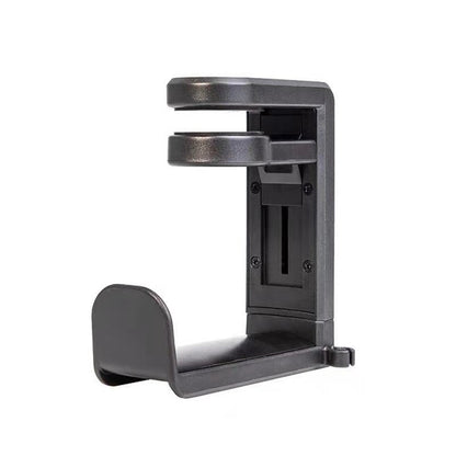 Perchspin Headset Stand – side view of the black clip-on headphone hook with the lower clamp pad and hook arm visible