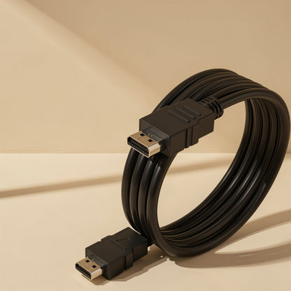 Linkcord 1.5m HDMI Cable coiled in a loose loop on a beige surface, one connector resting upright