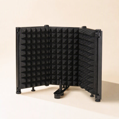 Soundcove – Black acoustic foam panels of the folding shield with a mic mount plate at the base, no stand attached