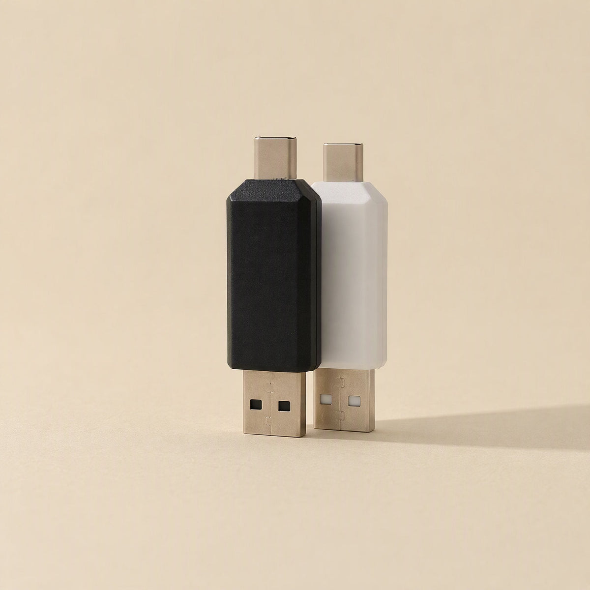 Slotbridge Type-C SD TF Card Reader – black and white dual-plug readers standing together, USB-A ends down and USB-C ends up