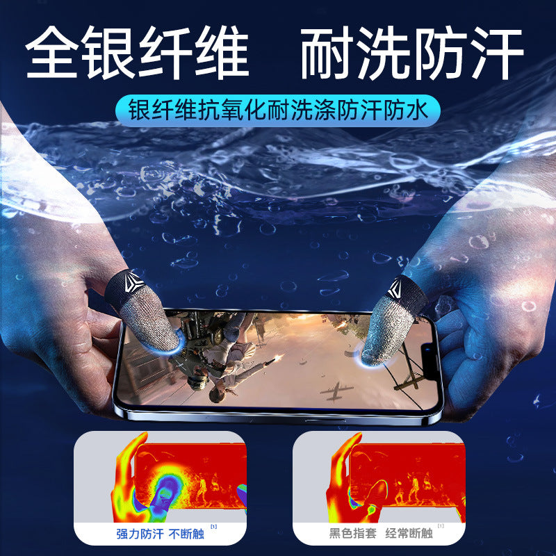 Tapveil – Hands in water holding a phone, fingertips in silver fiber sleeves, with heat-map comparison boxes below