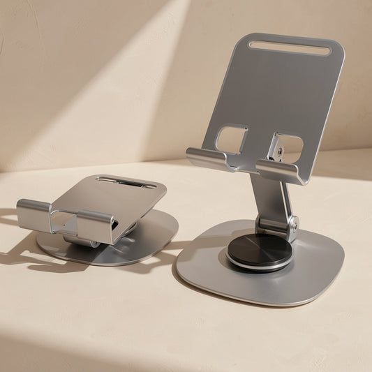 Metalrest Aluminum Alloy Phone Stand – Rotating, Foldable Desktop
