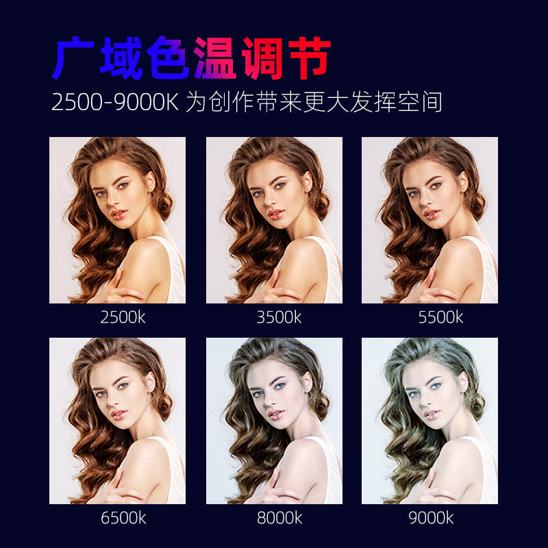 Lightpocket Mini Handheld Fill Light – portrait of a woman in six colour temperatures from 2500K to 9000K, warm to cool
