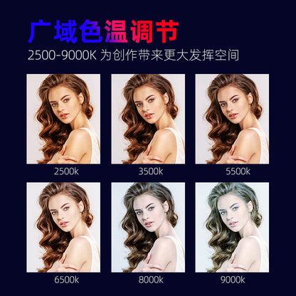 Lightpocket Mini Handheld Fill Light – portrait of a woman in six colour temperatures from 2500K to 9000K, warm to cool