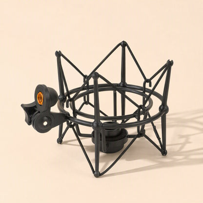 Metalhush – Black metal shock mount seen from a higher angle, showing the round cradle ring and elastic suspension