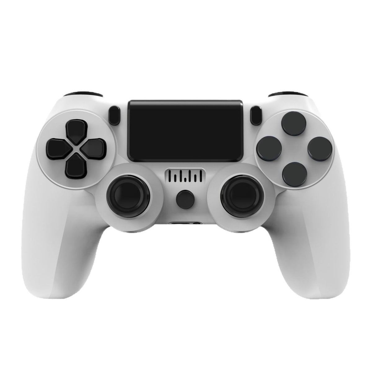 White Gripvibe Wireless Bluetooth Game Controller front view with black buttons, sticks and touchpad
