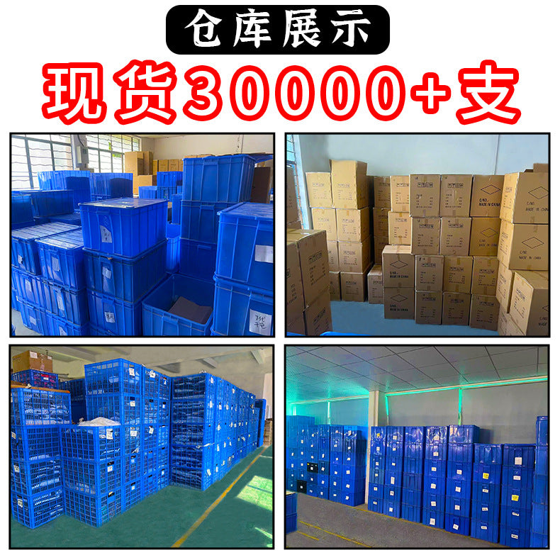 Palmcrest – Warehouse photos showing stacked blue storage bins and cardboard cartons in four views