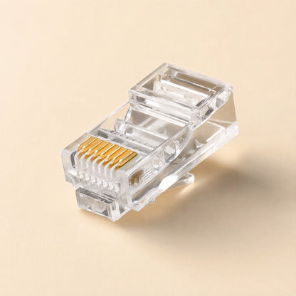 Linksnap RJ45 Network Cable Plug – close-up of a single clear RJ45 plug at an angle showing a row of gold contacts