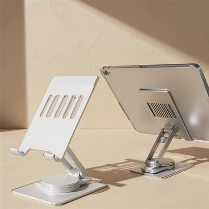 Turnstand Aluminum Alloy 360° Rotating Tablet and Phone Stand holding two tablets, one showing its back vents