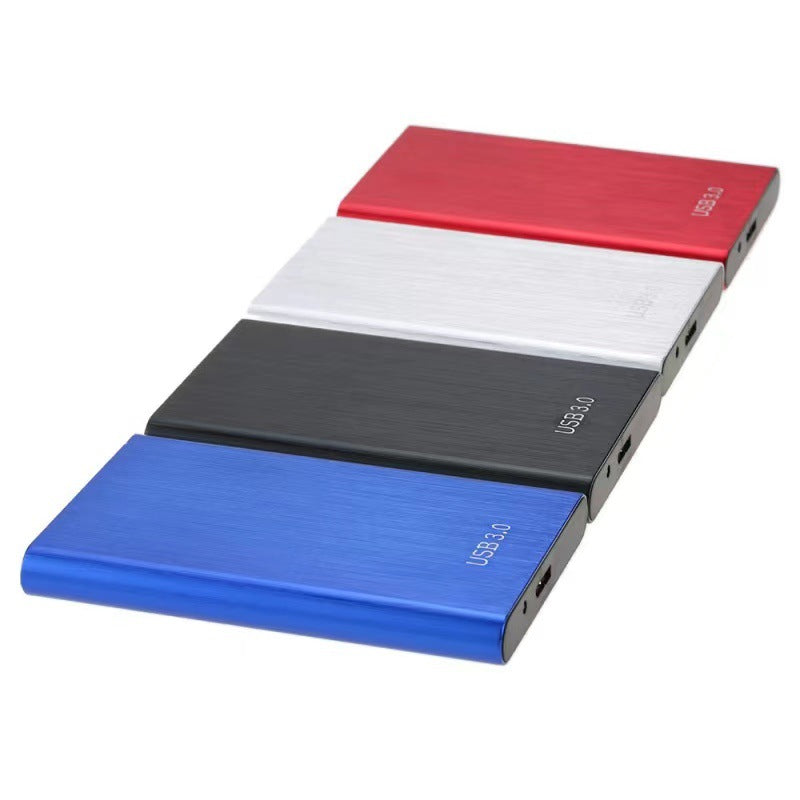 Metalcase – Row of four enclosures in red, silver, black and blue with USB 3.0 labels
