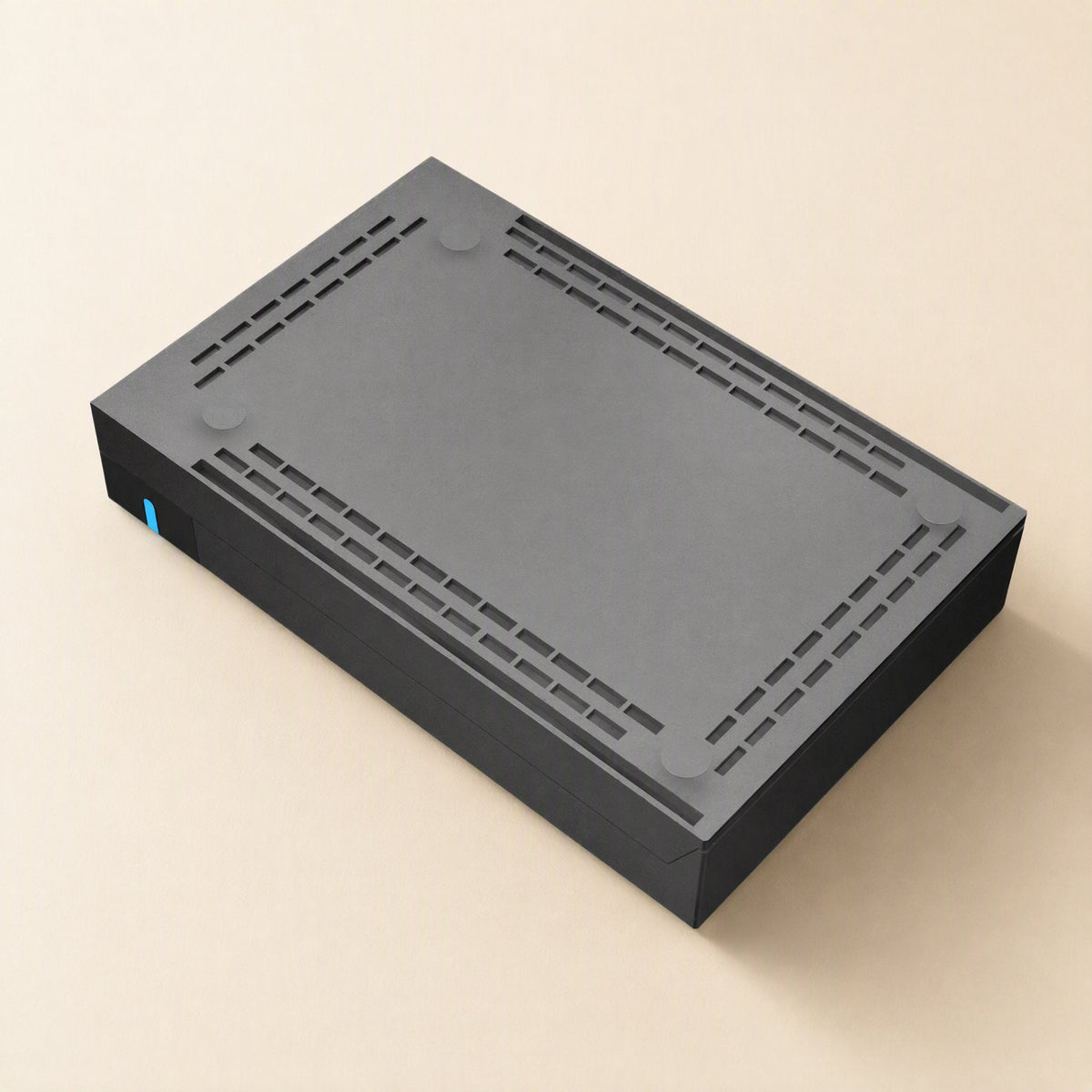 Baybox – Underside of the enclosure showing slotted ventilation rows and four rubber feet