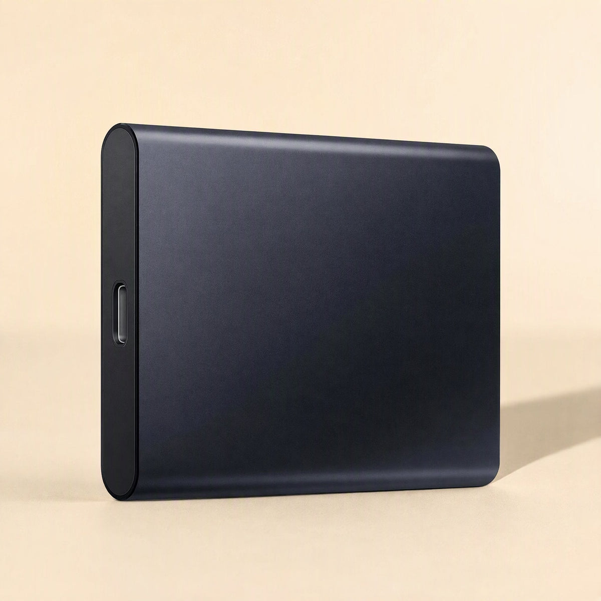 Charcoal Slimstore drive standing upright, showing its USB-C port on the black end cap