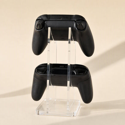 Padstand Acrylic Game Controller Stand – front view of the stand displaying two black controllers stacked one above the other