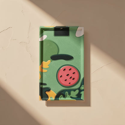 Chillchip Mobile Phone Cooling Stickers box with green watermelon illustration on a beige wall