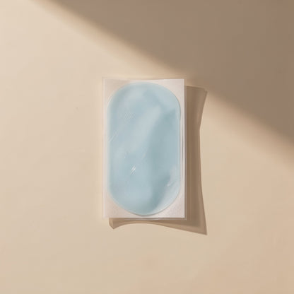 Chillchip Mobile Phone Cooling Stickers – pale blue hydrogel cooling sticker on clear backing film, shown flat in soft light