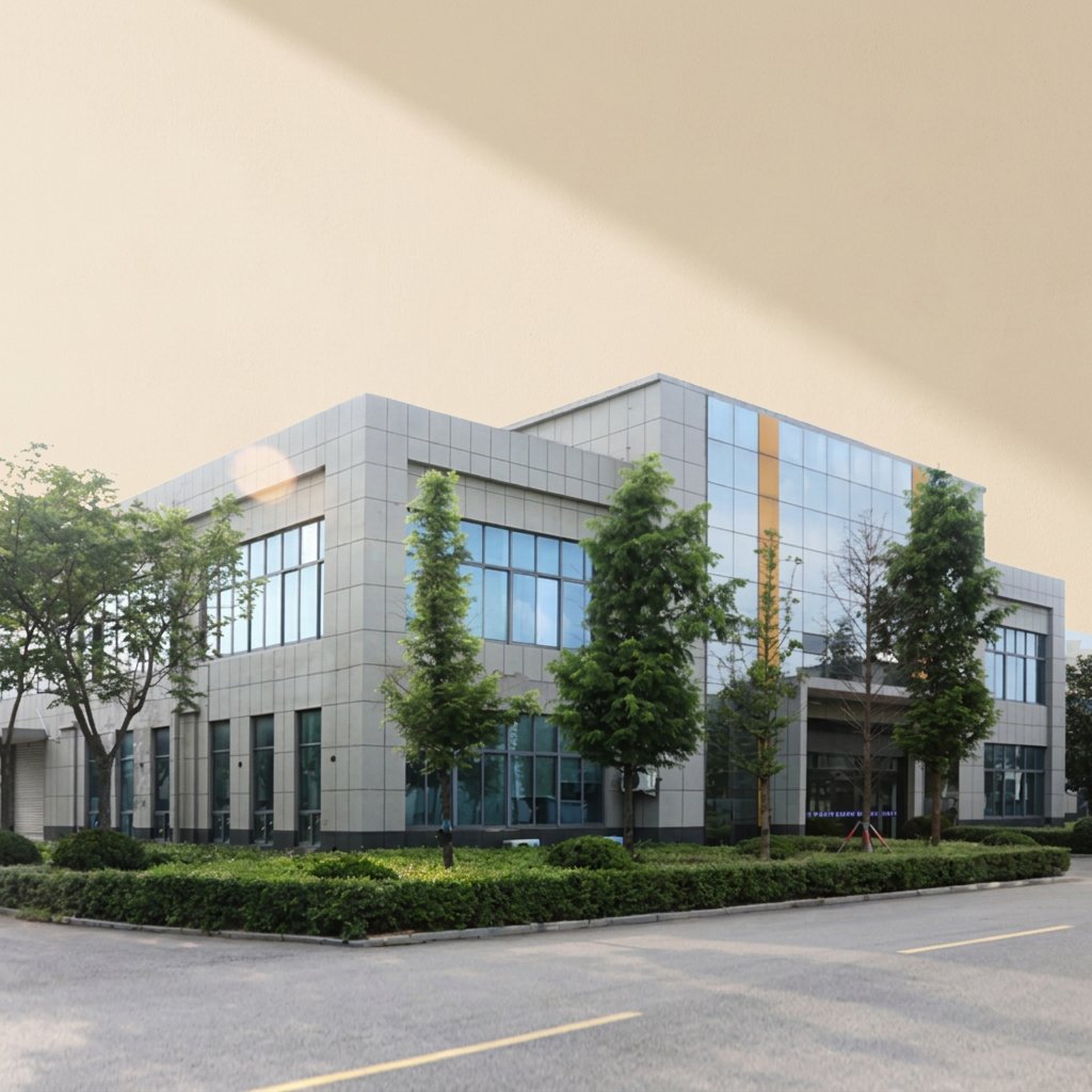 Chillchip – Modern grey office building with large glass windows, trees and hedges in front, seen from the car park
