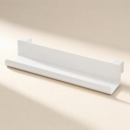 Wireledge – Front angled view of a white open-top under-table cable rack with mounting brackets on both ends