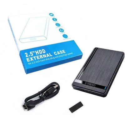 Driveshell – Boxed set with the blue 2.5" HDD External Case packaging, USB 3.0 cable, black enclosure and small pad