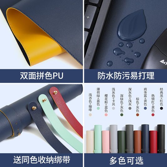 Glidehide – Navy and yellow reversible pad, water droplets beading on the surface, and rolled pad with colored straps