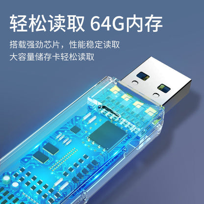Slotfetch – Transparent card reader showing glowing internal circuit board and chip, with USB connector at top