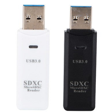 Slotfetch card reader in white and black side by side, front view, marked USB3.0 SDXC MicroSDXC Reader