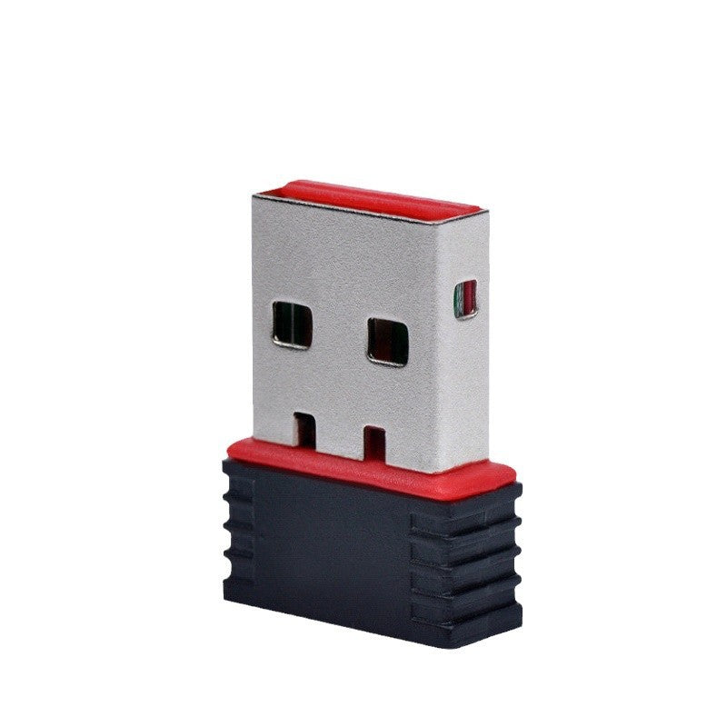 Airbridge – Upright view of a tiny USB wireless adapter showing the silver plug, red trim and ridged black end