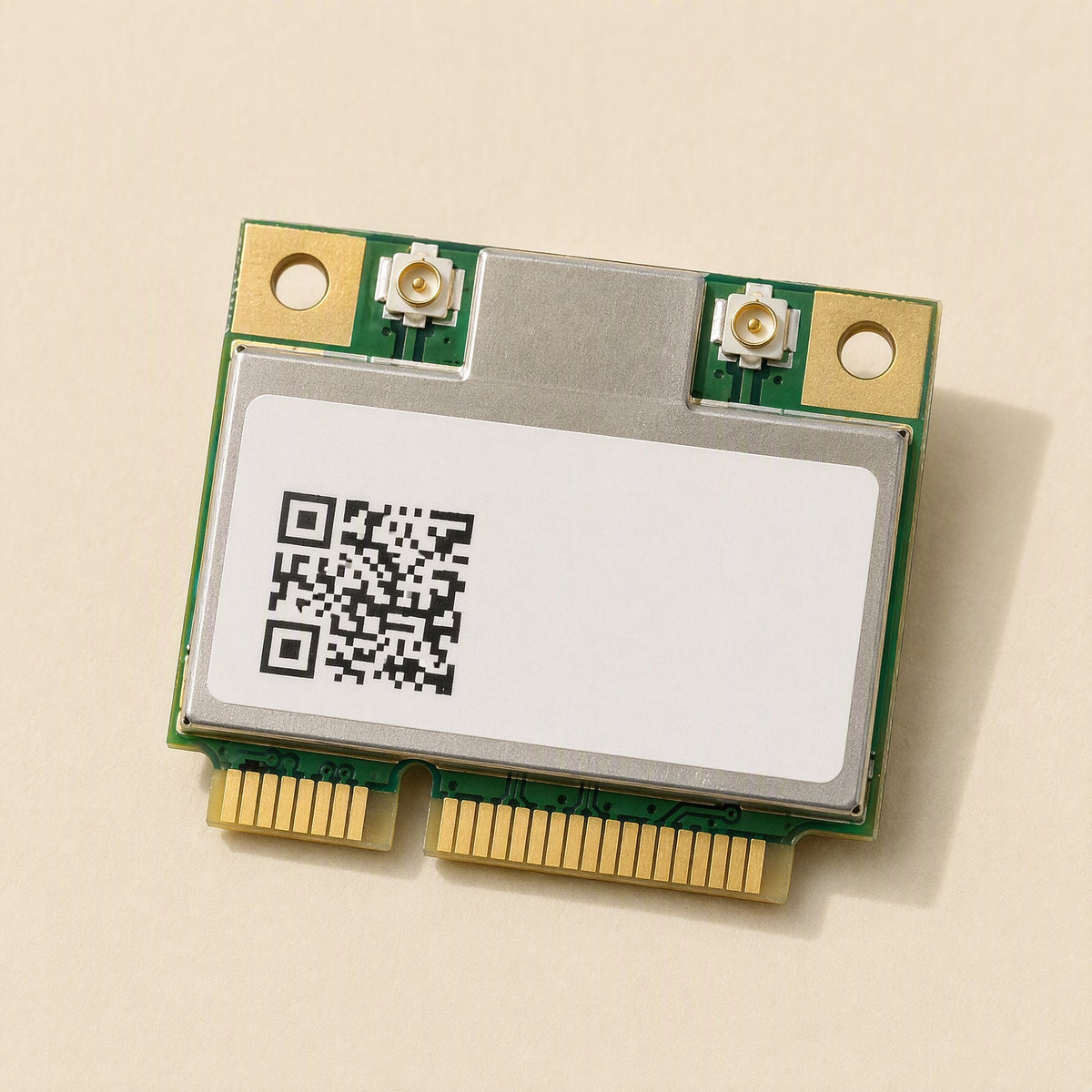 Linkchip Mini PCIe Wireless Network Card with QR code label on silver shield, shown at a slight angle