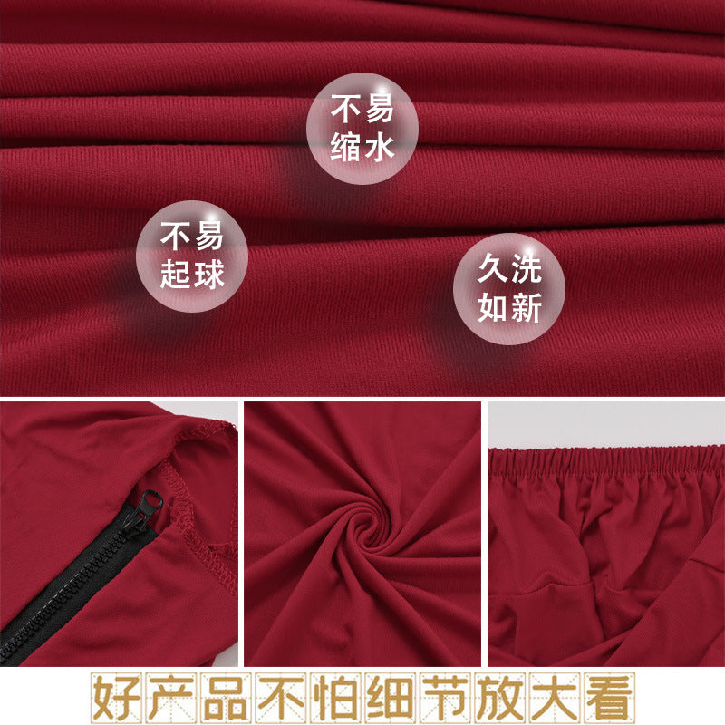 Drapelet – Red fabric texture close-ups showing a zipper edge, gathered cloth and elastic seat hem