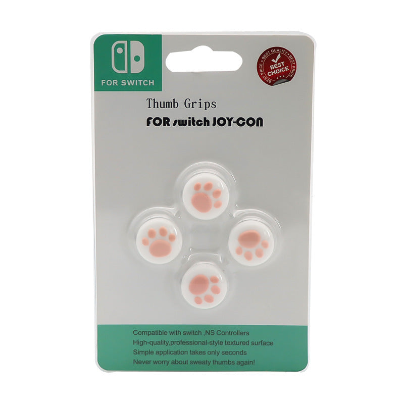 Clawclick – Pink and white cat paw thumb grip caps, four in a blister pack labeled For Switch Joy-Con