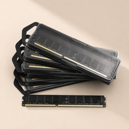 Byteboost – Stack of black memory modules in clear cases with a single black module lying in front of them