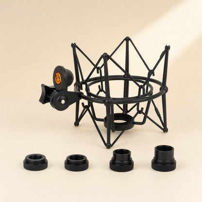 Micsteady – Black metal spider shock mount with gold-threaded mount and four black thread adapter rings