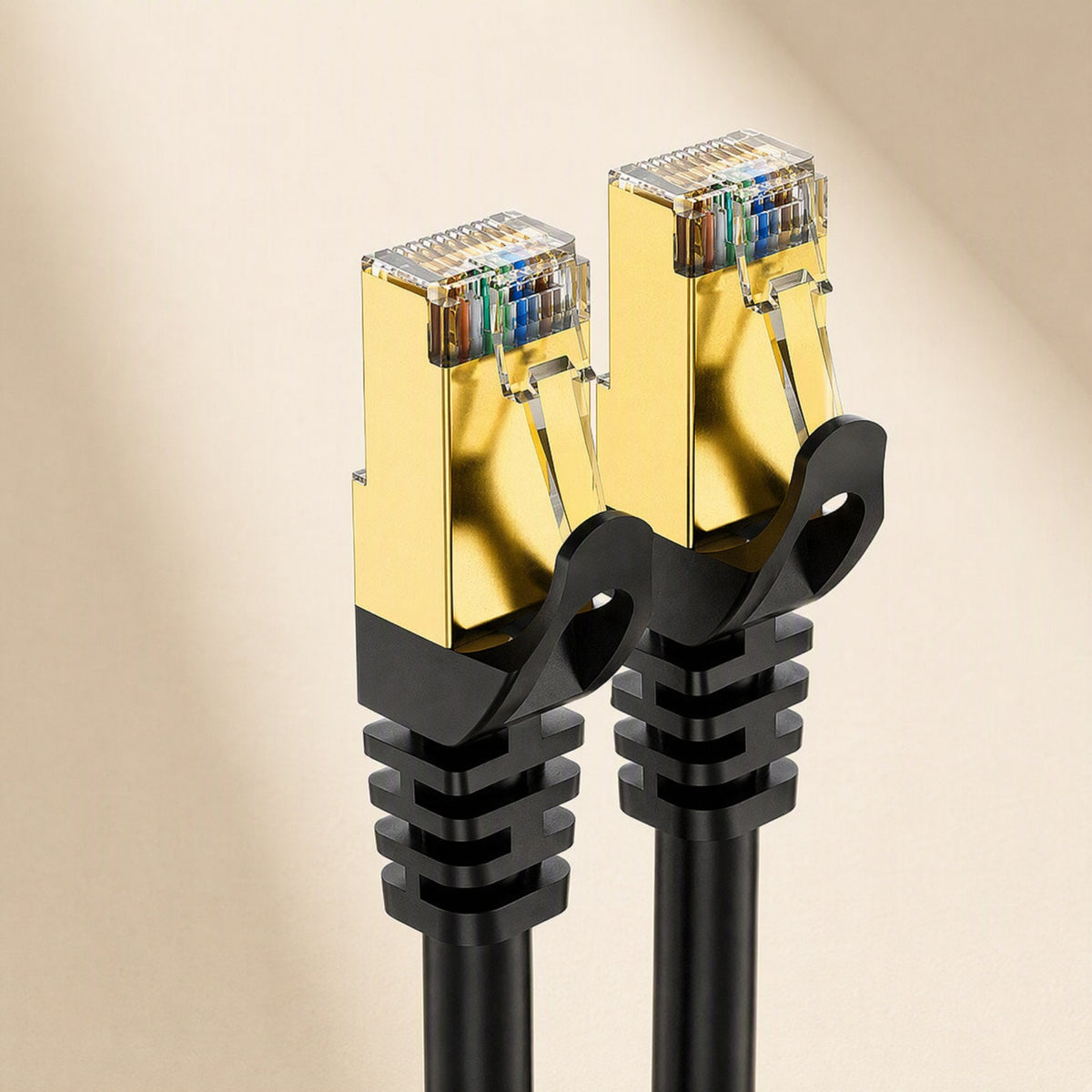 Fastlink Cat7 RJ45 Network Cable with gold-plated shielded connectors and black strain relief boots, close-up